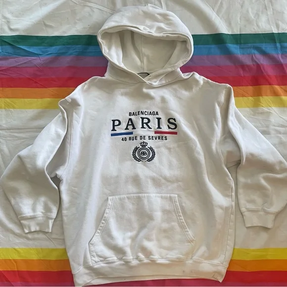 トップス BALENCIAGA Paris Flag Oversize Hoodie Balenciaga Paris Flag Logo Oversize Hoodie Black Embroidered